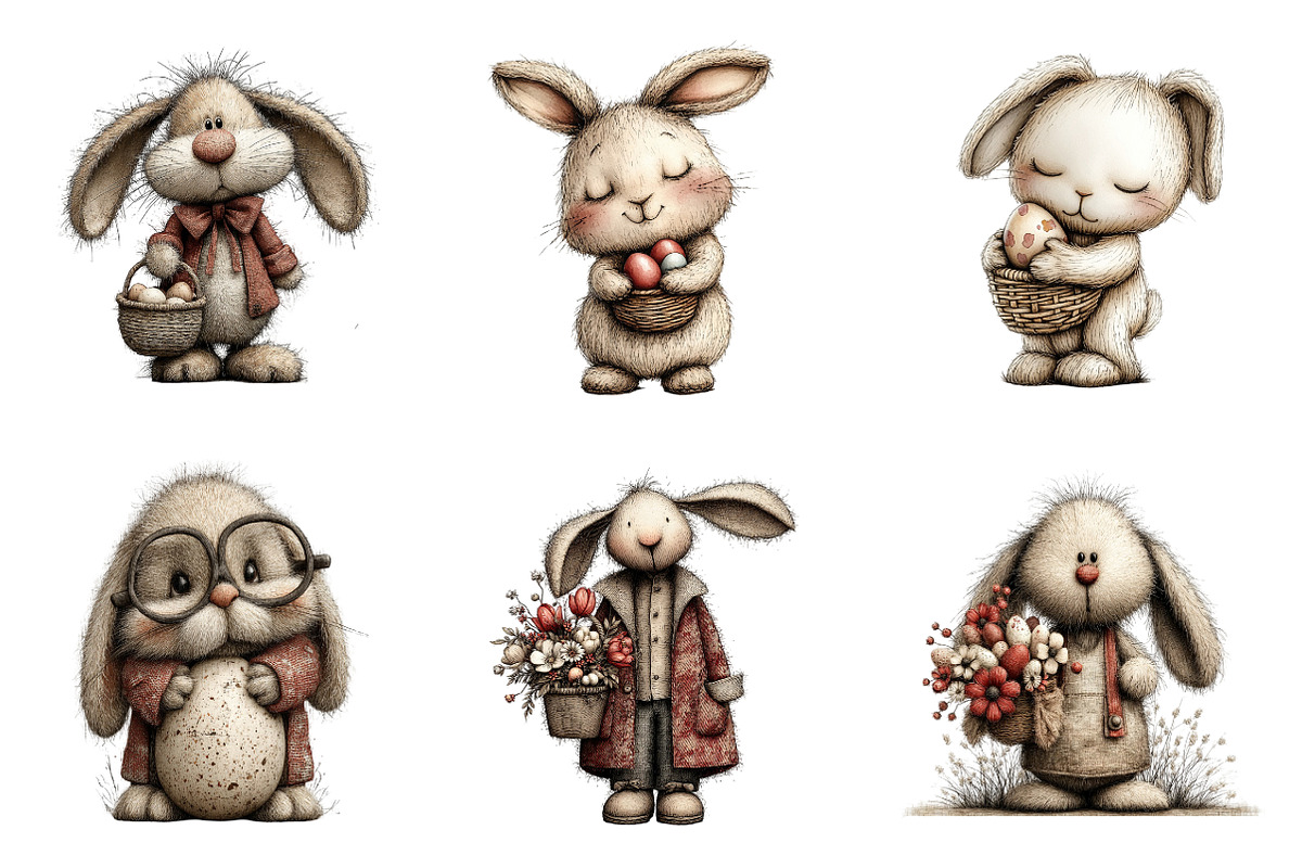 Whimsical Easter Bunny Clipart, an Illustration by SinaCreation (Photo 5 of 11)