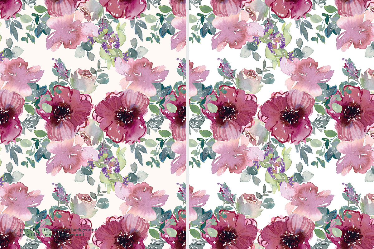 Mint & Mauve Watercolor Floral Set, a Decorative Illustration by ...