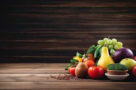 Fresh fruits and vegetables on woode, a Photo by Iftikhar Alam