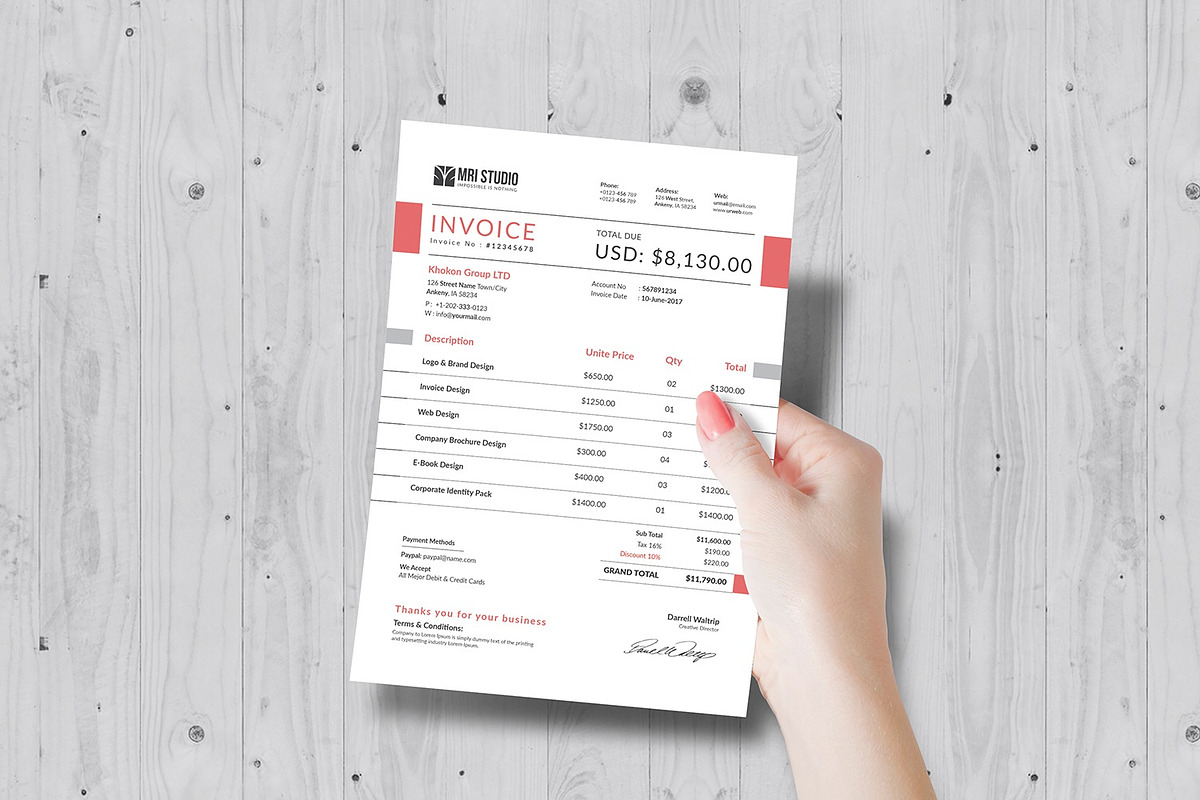 Creative Invoice Template, a Stationery Template by MRI STUDIO