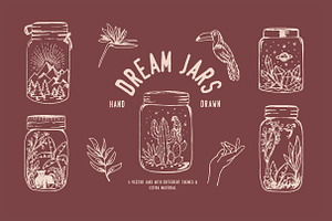 Hand drawn dream themed mason jars