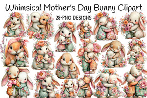 Whimsical Mother's Day Bunny Clipart, an Illustration by Daily.Designs
