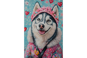 Floral Crown Husky Painting Print, an Animal Illustration by Art Paradise Studios