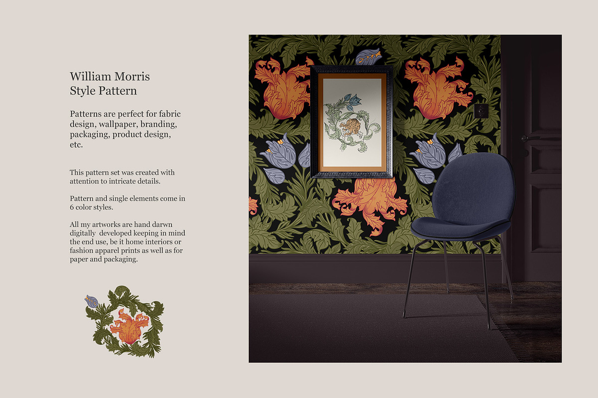 William Morris Style Pattern&Element, a Pattern Graphic by Varvara Gorbash (Photo 6 of 10)