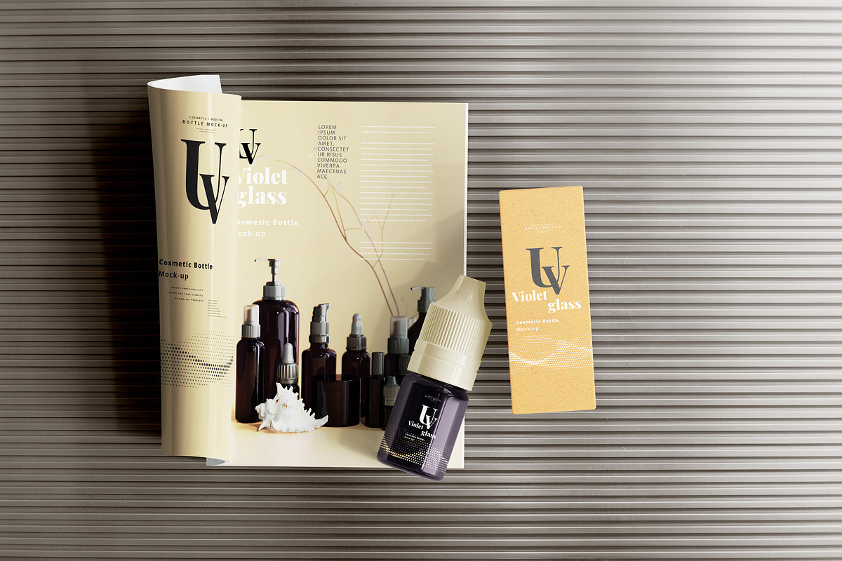 Violet Glass Dropper Bottle Mock-up, a Cups & Container Mockup by pmvch (Photo 7 of 20)