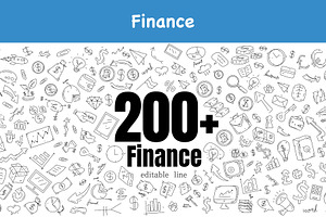 200 + finance doodle bundle set, an Outline Icon by foxndeer