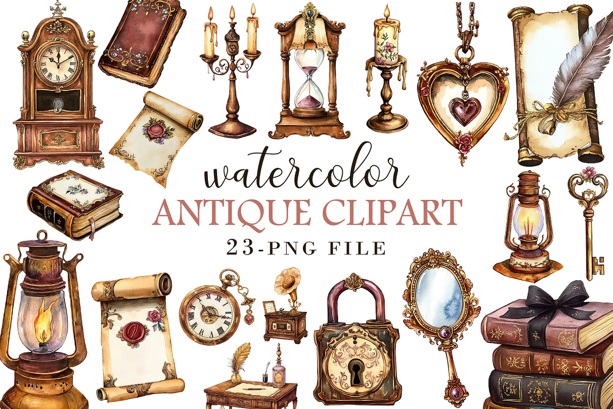 Watercolor Antique Clipart, an Illustration by Libby Wishes (Photo 1 of 4)