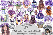 Watercolor Pansy Garden Clipart, an Illustration by CitraGraphics (Thumbnail 1 of 5)
