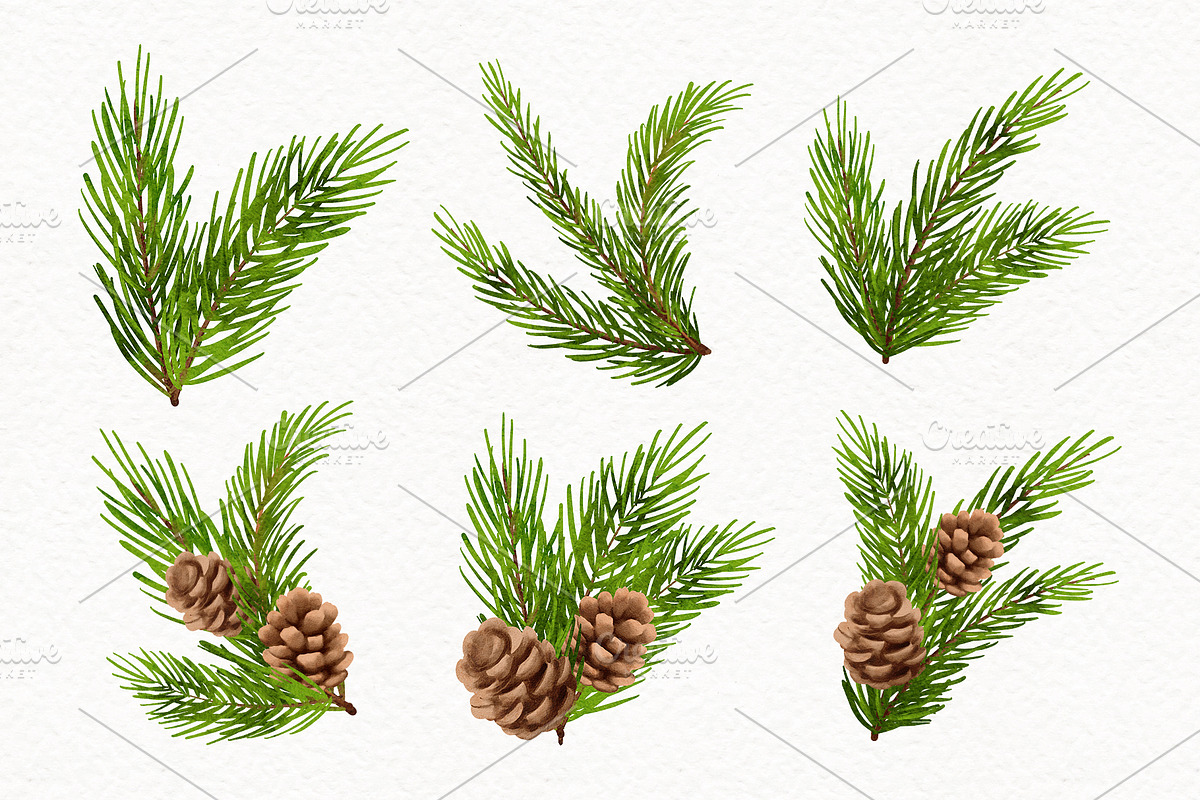 Christmas Decoration Watercolor Set., a Decorative Illustration by kaisorn (Photo 7 of 8)