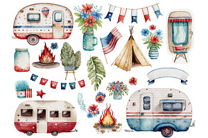 4th Of July Camper Clipart