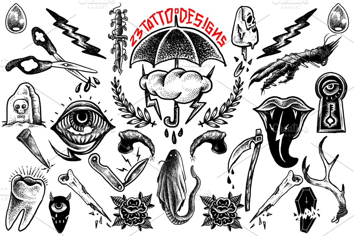 23 Tattoo Art Design Pack, an Education Illustration by Design by sebrodbrick (Photo 1 of 6)