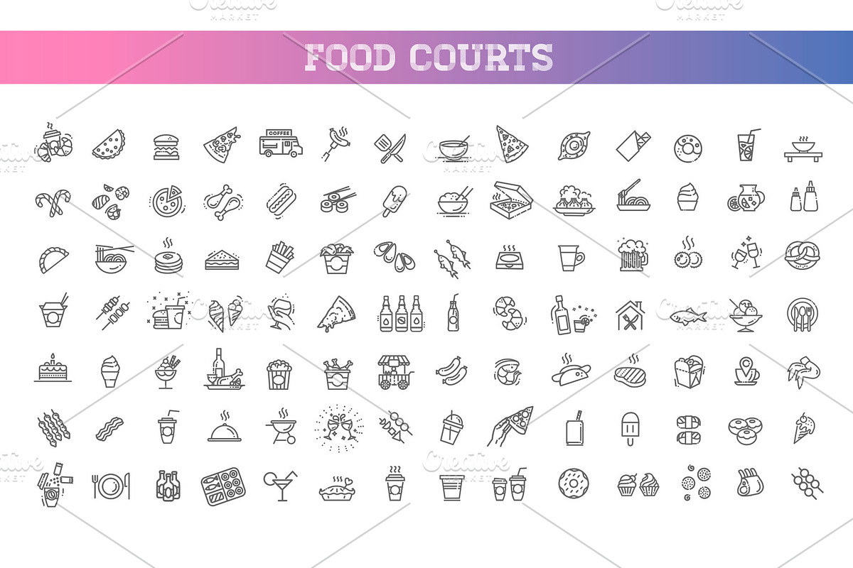Food Courts Icons Set, an Outline Icon by Tettygreen (Photo 1 of 3)