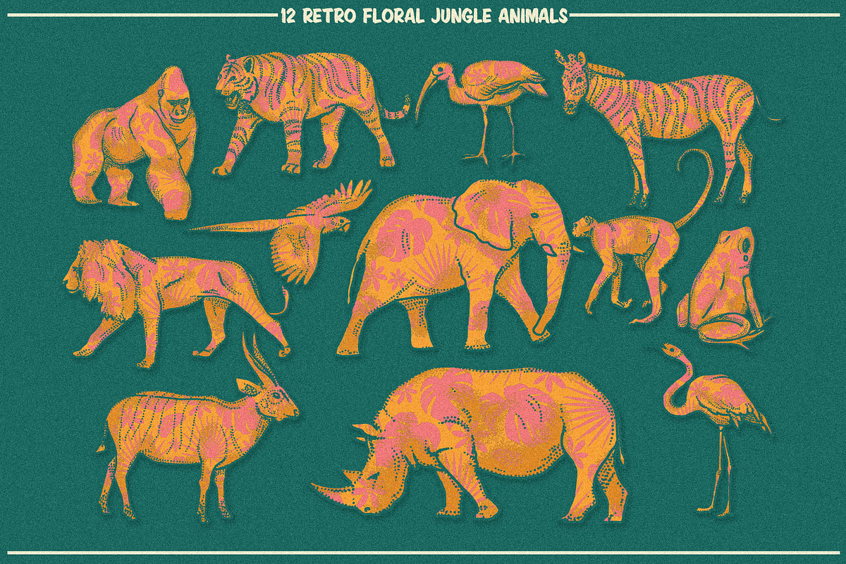 Floral Retro Jungle Set, an Animal Illustration by Phosphorus Design Co. (Photo 2 of 8)