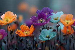 Colorful pastel poppy flowers in dreamy meadow with soft focus b, a Nature Photo by José Manuel Gelpi