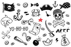 Pirate doodles set +8patterns