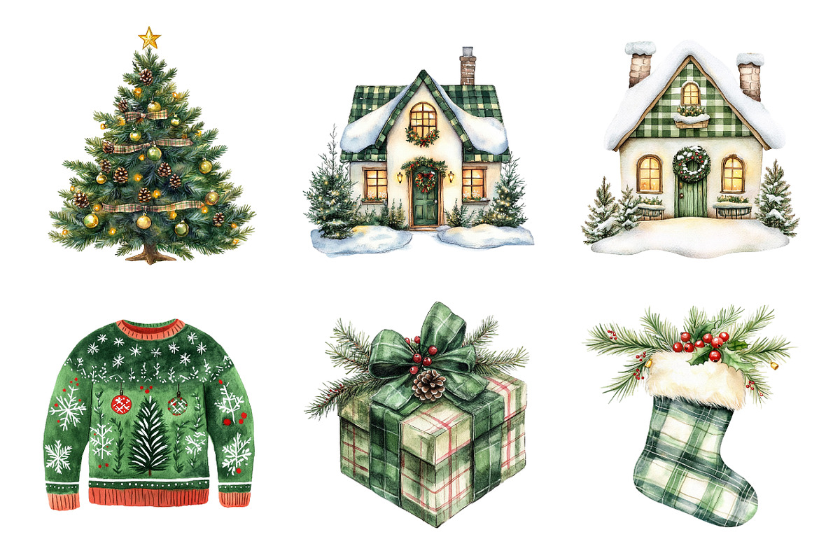 Christmas Green Clipart PNG Bundle, a Work Illustration by SinaCreation (Photo 2 of 6)