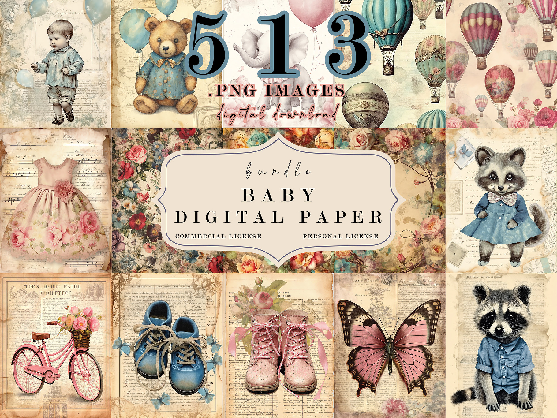 Baby Junk Journal Digital Paper, a Background Photo by Redwood Digital Art