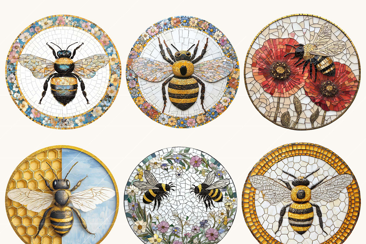 Mosaic Circular Bees Coasters, an Animal Illustration by Design Scotch (Photo 2 of 10)