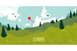 Green grass hills, spring meadow, an Illustration by art PVP - market