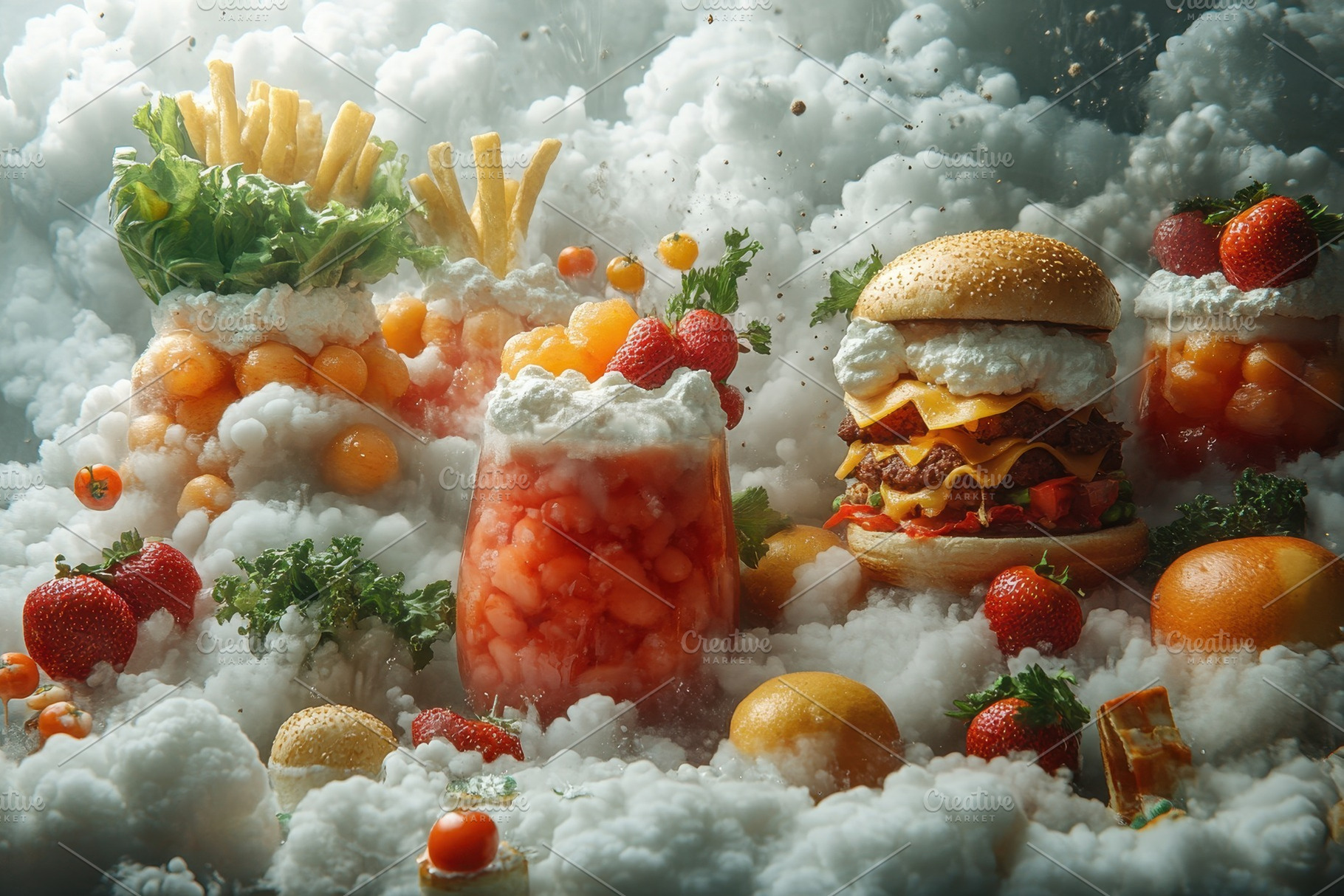 Vibrant food arrangement with colorf, a Photo by Tanuart