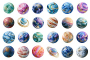 Watercolor Space Planets - 60 PNG, a Texture Illustration by InkyQueenArt (Thumbnail 2 of 8)