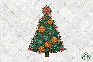 Whimsical Floral Christmas Tree PNG, an Illustration by Craft Nest