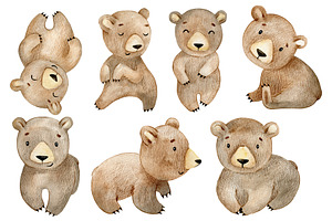 Watercolor Bears Clipart.