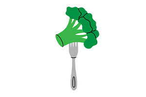 Fresh broccoli pierced on a fork, a Food Illustration by GraphiShop