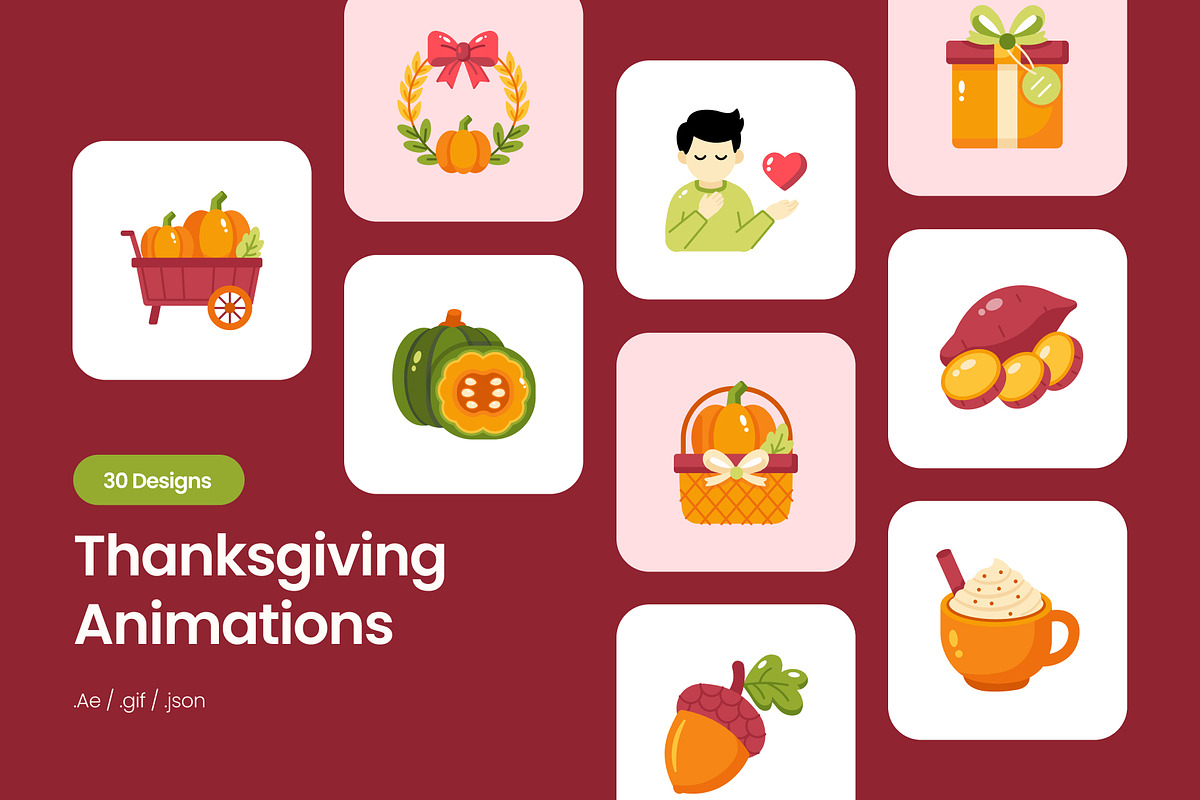 30 Animated Thanksgiving Flat Icons, an Emoji Icon by Prosymbols (Photo 1 of 4)