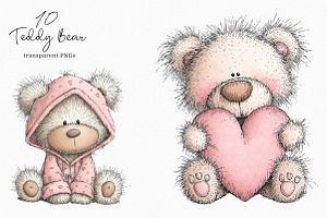 Watercolor Teddy Bear Clipart, an Illustration by SinaCreation