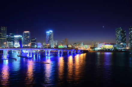 Miami city skyline panorama at dusk, an Architecture Photo by oksanatukane