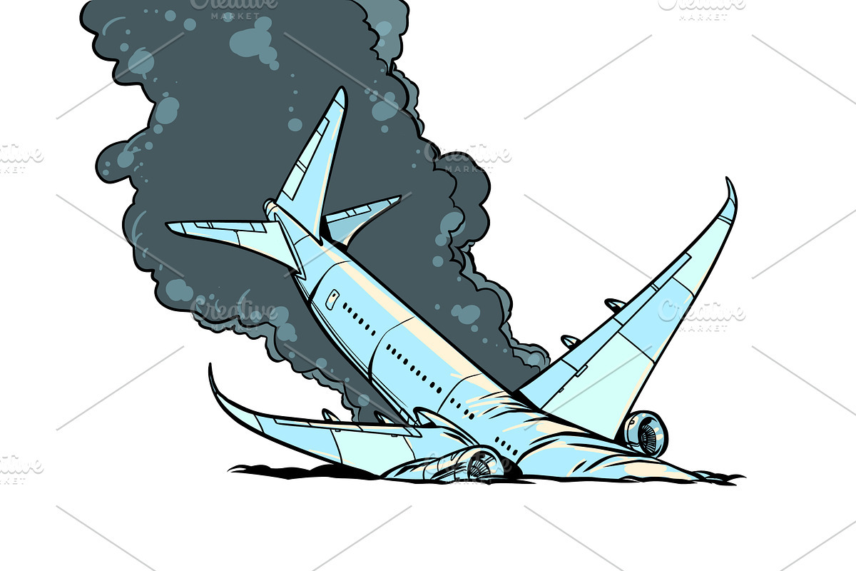 Airplane crashes. Broken and, a Transportation Illustration by rogistok