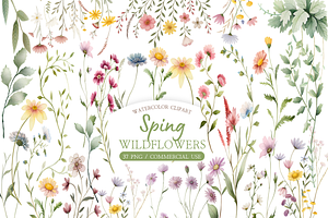 Watercolor Wildflower Clipart Bundle, an Illustration by MockupWizard