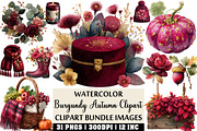 Watercolor Burgundy Autumn Clipart, an Illustration by Craft Nest (Thumbnail 1 of 4)