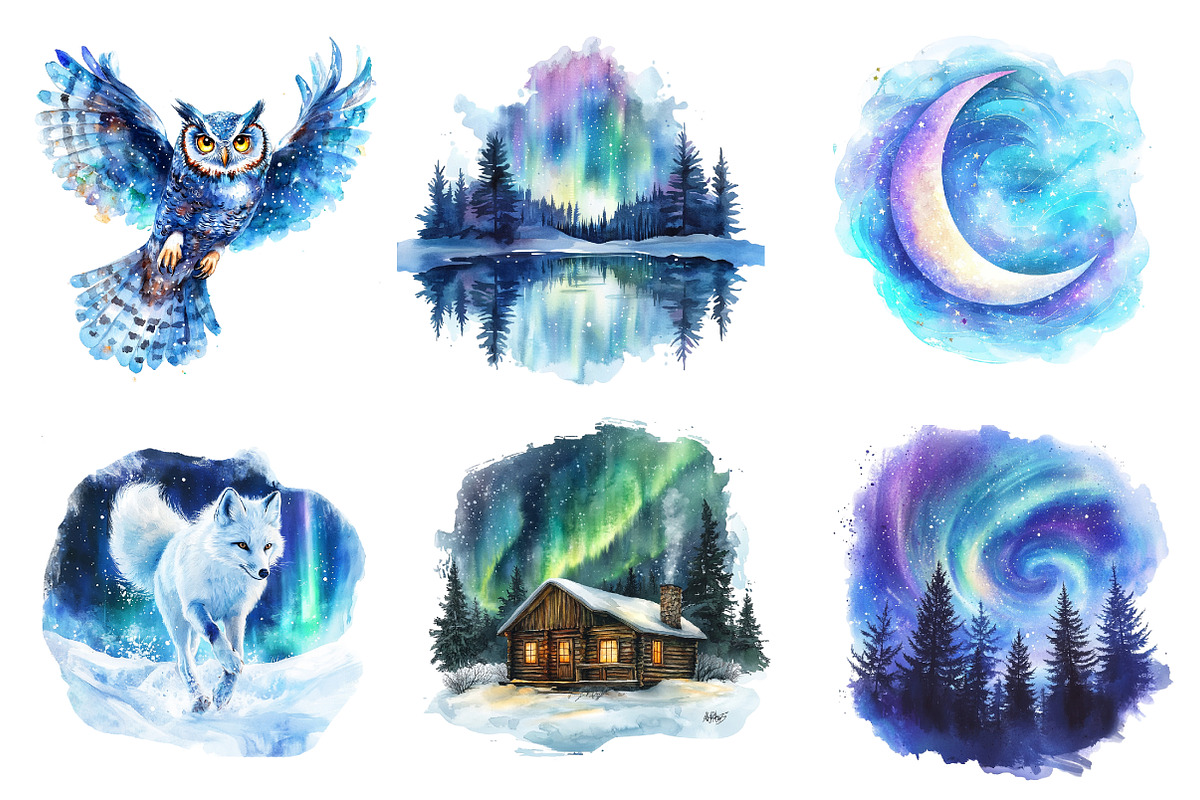 Enchanted Northern Lights Clipart, an Illustration by CreationArt (Photo 2 of 5)