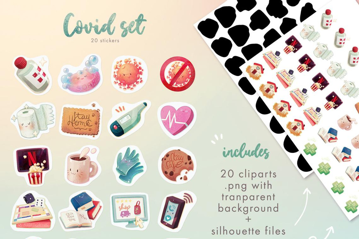 20 Quarantine printable stickers •, an Icon by Alphabelli