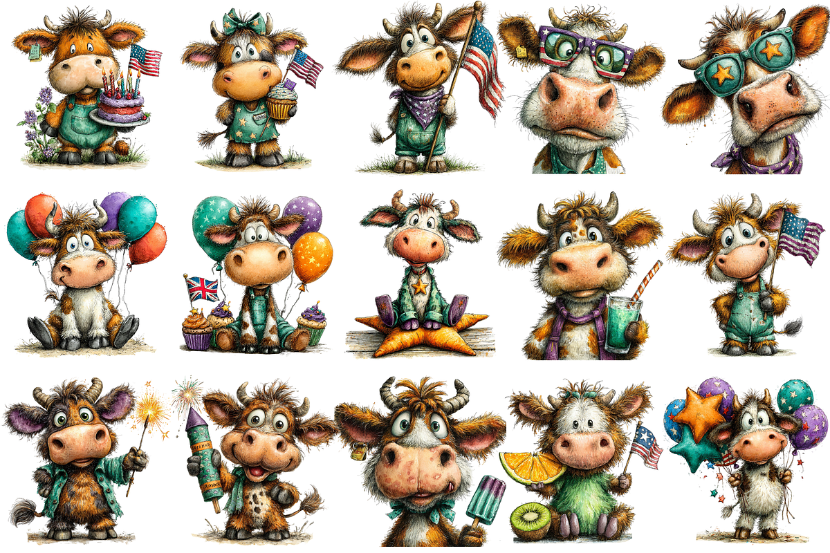 Whimsical Patriotic Cow Clipart, an Illustration by OK Design (Photo 3 of 6)