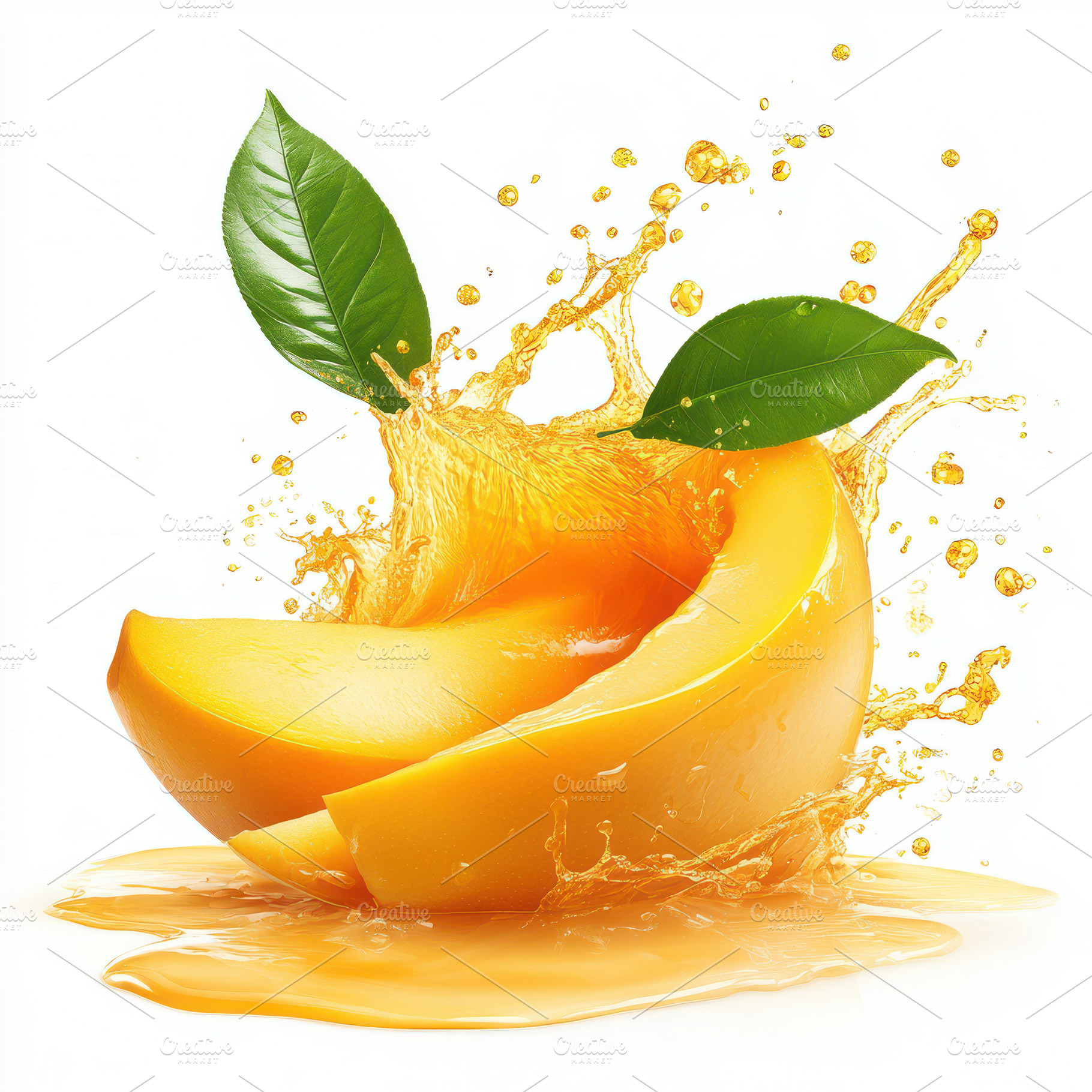 Juicy Mango Slices Splashing Fresh T, a Food & Drink Photo by Pixeness Studio