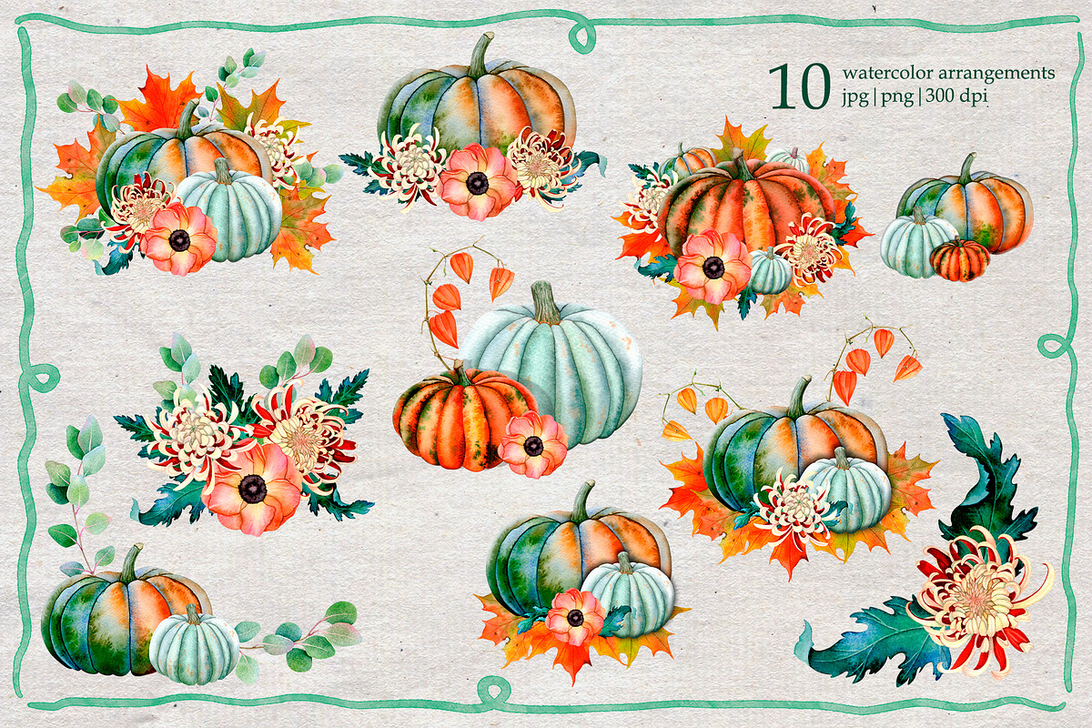 Autumn Botanical Watercolor ClipArt, a Seasonal Illustration by SunnJaneArt (Photo 4 of 15)
