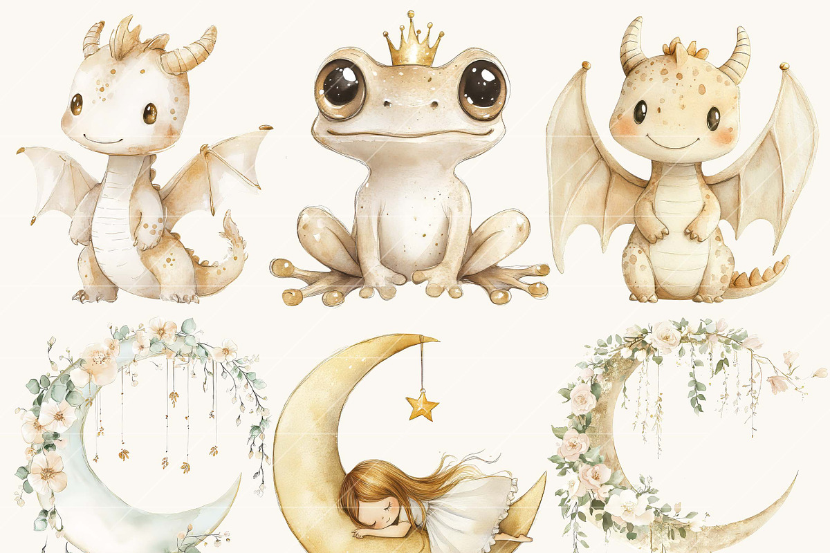 Watercolor Moon Princess Clipart, a Person Illustration by SparkyDesignsUS (Photo 5 of 9)