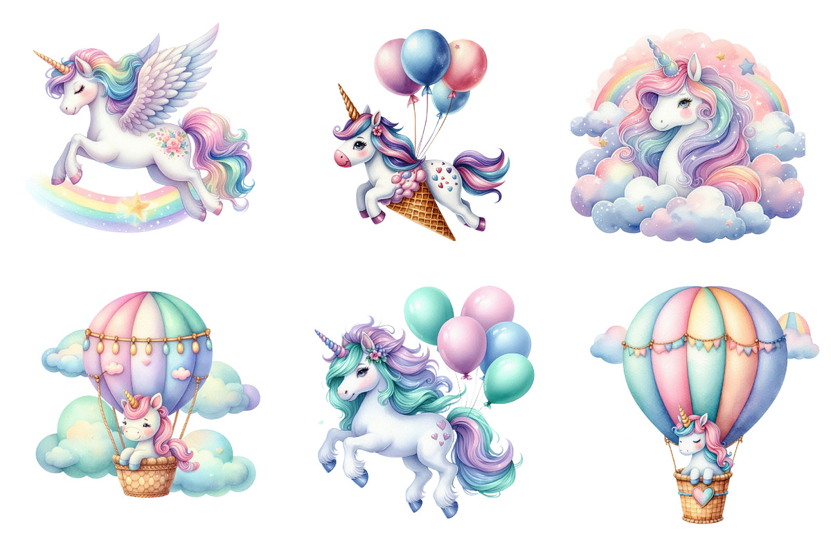Unicorn watercolor clipart, an Illustration by CreationArt (Photo 5 of 5)