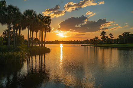 Tranquil sunset illuminating palm li, a Photo by Iftikhar Alam