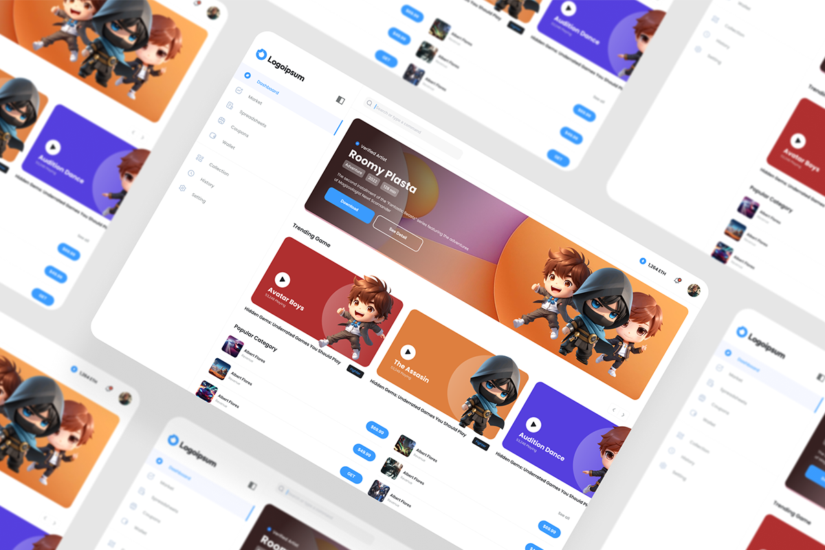 Game Dashboard UI Kit, an UI Kit Template by iDoodle Studio