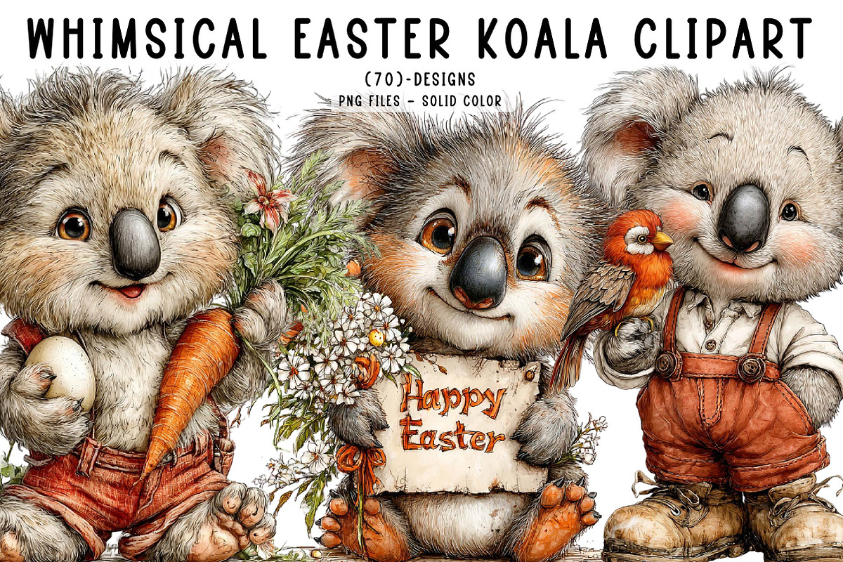 Whimsical Easter Koala Clipart, an Illustration by CreationArt (Photo 1 of 7)