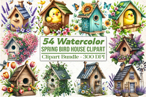 Spring Bird House ClipArt's, an Illustration by DreamCafeArt