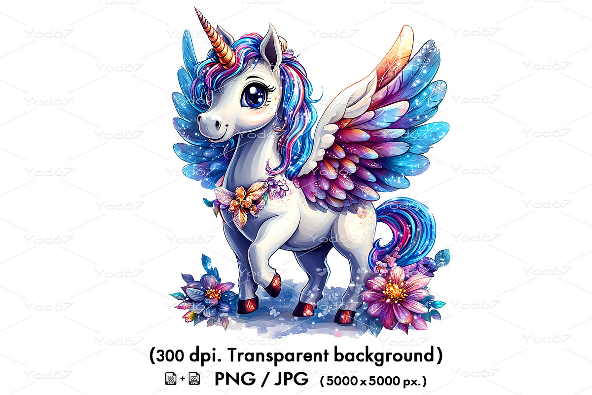 Cartoon unicorn pegasus with wings., an Animal Illustration by yod67 (Photo 1 of 9)