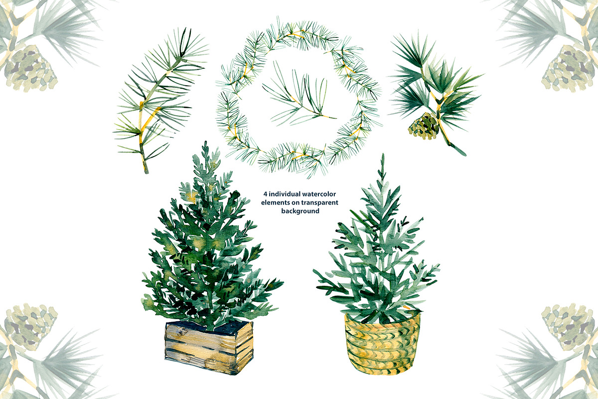 Watercolor Christmas trees clipart, a Decorative Illustration by NataliMiasStore (Photo 2 of 4)
