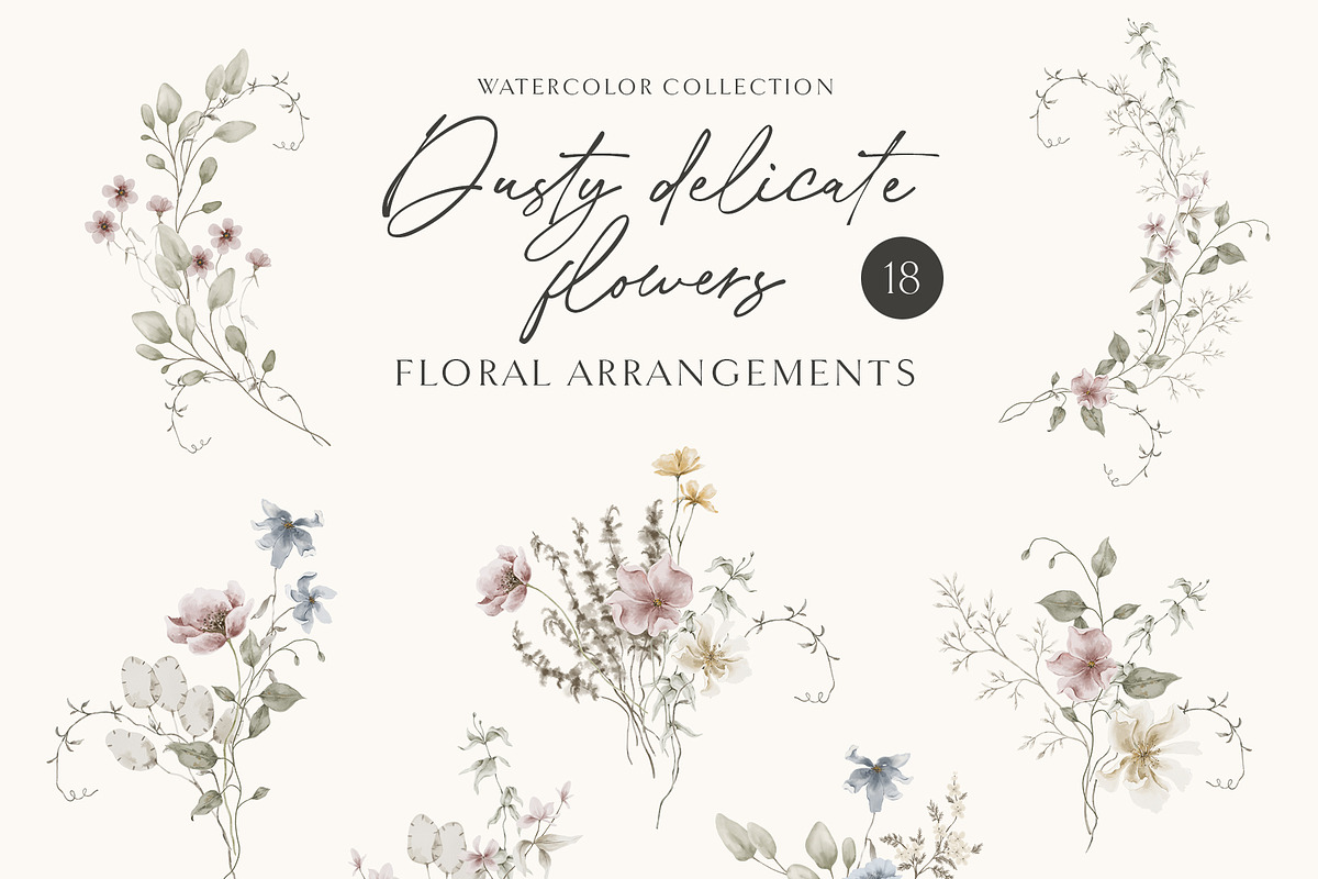 Dusty delicate floral clipart, a Decorative Illustration by long summer (Photo 2 of 12)