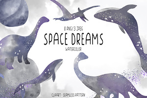 Watercolor space dreams clipart PNG