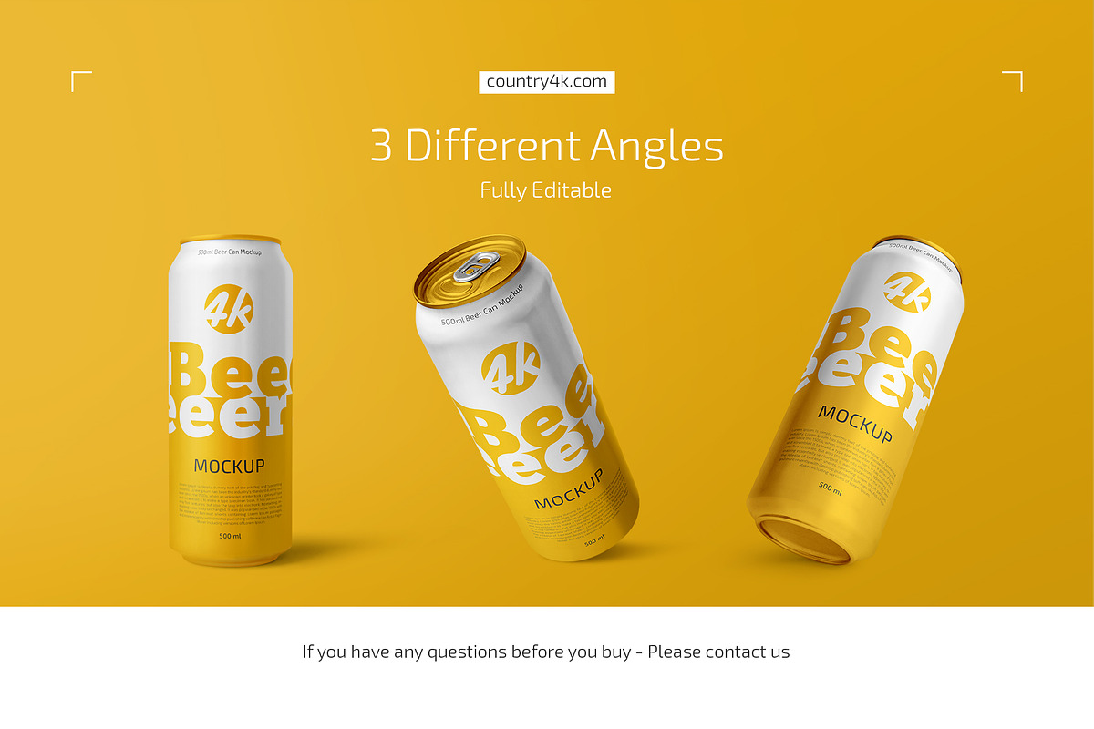 500ml Beer Can Mockup Set, a Cups & Container Mockup by Country4k (Photo 4 of 4)